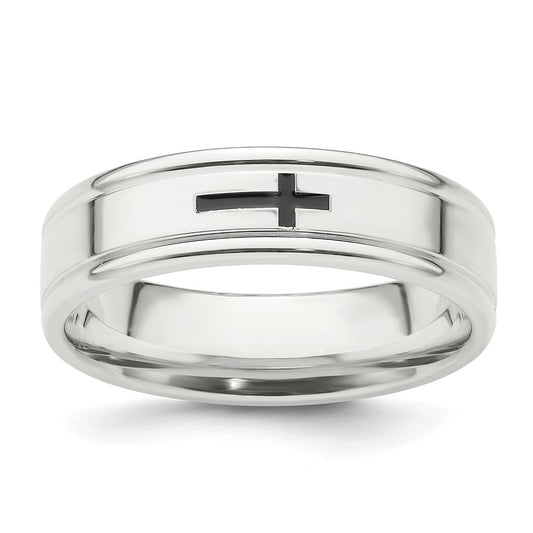 Sterling Silver 6mm Enamel Cross Fancy Band Size 8