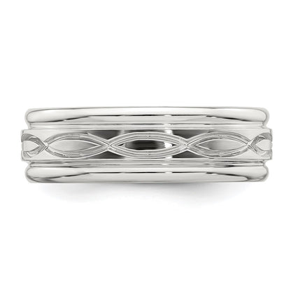 Sterling Silver 7mm Polished Flat Intertwined Design Beveled Edge Fancy Band Size 13