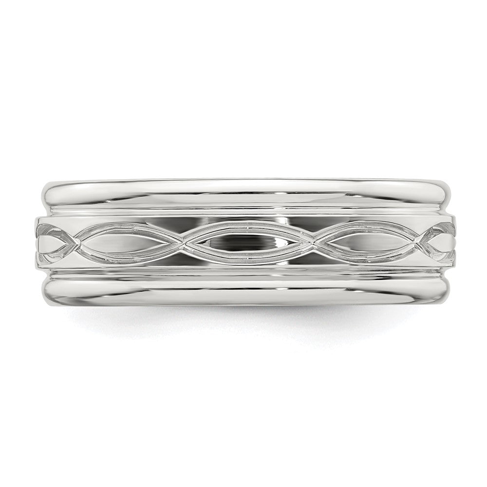 Sterling Silver 7mm Polished Flat Intertwined Design Beveled Edge Fancy Band Size 8