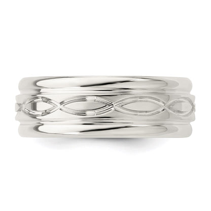 Sterling Silver 7mm Polished Flat Intertwined Design Beveled Edge Fancy Band Size 12