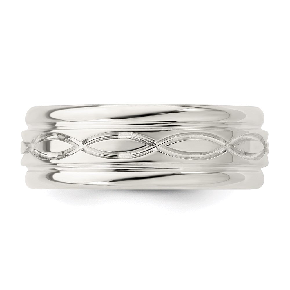 Sterling Silver 7mm Polished Flat Intertwined Design Beveled Edge Fancy Band Size 8