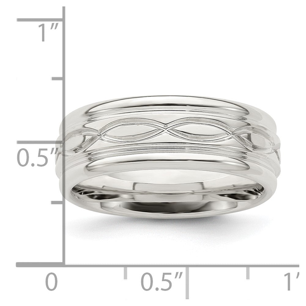 Sterling Silver 7mm Polished Flat Intertwined Design Beveled Edge Fancy Band Size 9.5