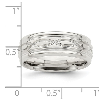 Sterling Silver 7mm Polished Flat Intertwined Design Beveled Edge Fancy Band Size 13