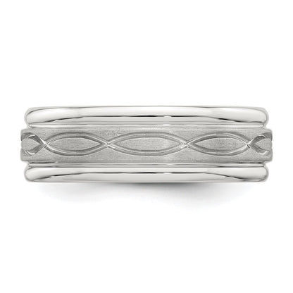 Sterling Silver 7mm Brushed Flat Intertwined Design Beveled Edge Fancy Band Size 13
