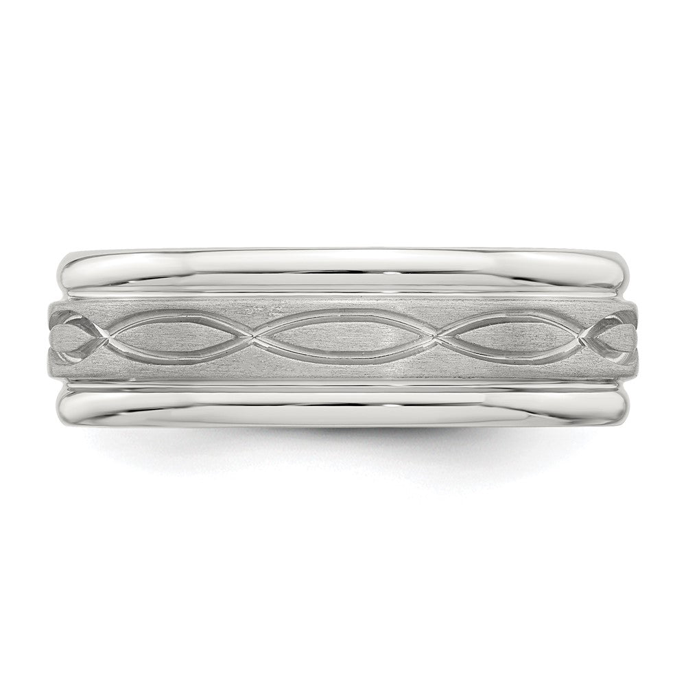 Sterling Silver 7mm Brushed Flat Intertwined Design Beveled Edge Fancy Band Size 12