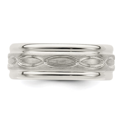 Sterling Silver 7mm Brushed Flat Intertwined Design Beveled Edge Fancy Band Size 7