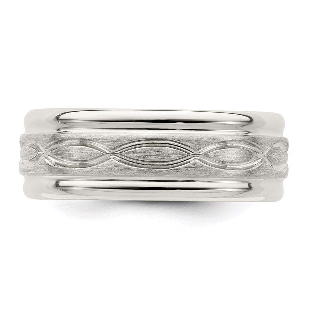 Sterling Silver 7mm Brushed Flat Intertwined Design Beveled Edge Fancy Band Size 9