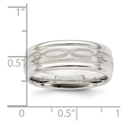 Sterling Silver 7mm Brushed Flat Intertwined Design Beveled Edge Fancy Band Size 7.5