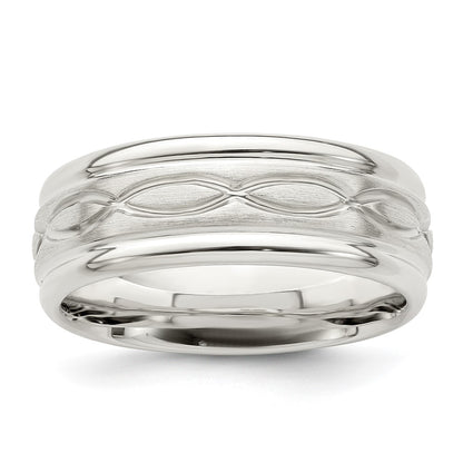 Sterling Silver 7mm Brushed Flat Intertwined Design Beveled Edge Fancy Band Size 7