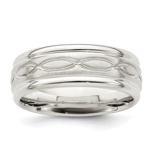Sterling Silver 7mm Brushed Flat Intertwined Design Beveled Edge Fancy Band Size 7.5