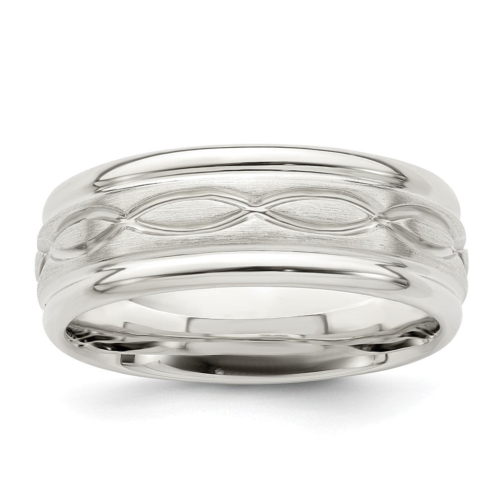 Sterling Silver 7mm Brushed Flat Intertwined Design Beveled Edge Fancy Band Size 11.5