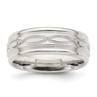 Sterling Silver 7mm Polished Flat Intertwined Design Beveled Edge Fancy Band Size 10.5