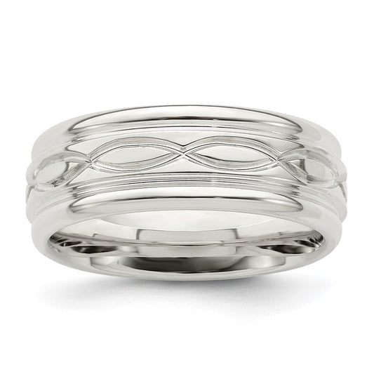 Sterling Silver 7mm Polished Flat Intertwined Design Beveled Edge Fancy Band Size 8.5