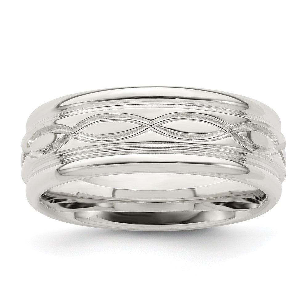 Sterling Silver 7mm Polished Flat Intertwined Design Beveled Edge Fancy Band Size 9.5