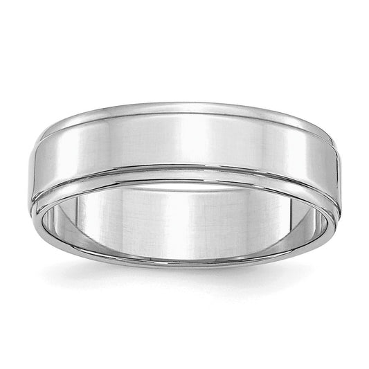 Sterling Silver Rhodium-plated 6mm Flat w/ Step Edge Size 9.5 Band