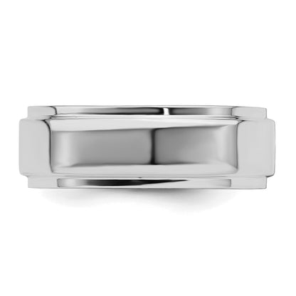 Sterling Silver Rhodium-plated 7mm Flat w/ Step Edge Size 8 Band