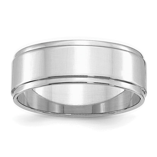 Sterling Silver Rhodium-plated 7mm Flat w/ Step Edge Size 9 Band