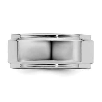 Sterling Silver Rhodium-plated 8mm Flat w/ Step Edge Size 11 Band