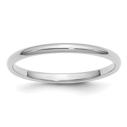 Sterling Silver Rhodium-plated 2mm Half-Round Size 9.5 Band