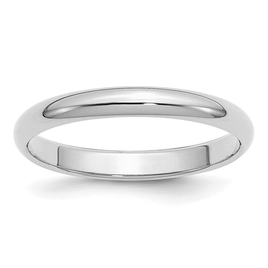 Sterling Silver Rhodium-plated 3mm Half-Round Size 8.5 Band