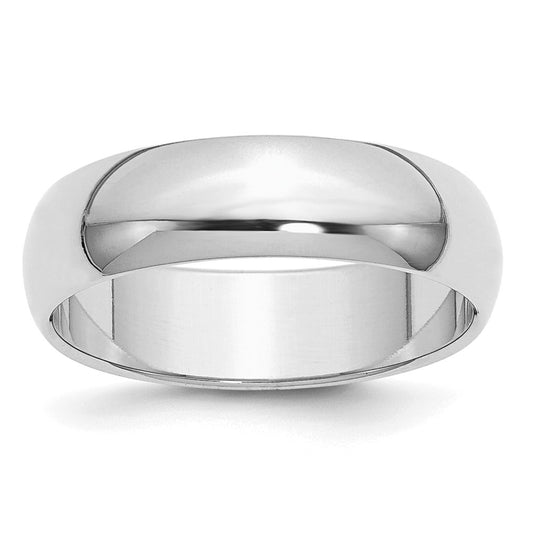 Sterling Silver Rhodium-plated 6mm Half-Round Size 7 Band