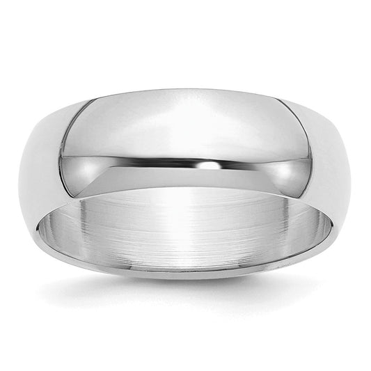 Sterling Silver Rhodium-plated 7mm Half-Round Size 7 Band