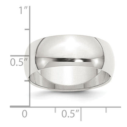 Sterling Silver 8mm Half Round Size 10 Band