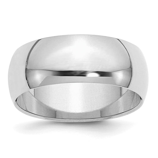 Sterling Silver Rhodium-plated 8mm Half-Round Size 8.5 Band