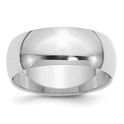 Sterling Silver Rhodium-plated 8mm Half-Round Size 10.5 Band
