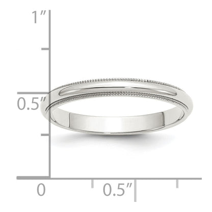 Sterling Silver 3mm Half Round Milgrain Size 9.5 Band