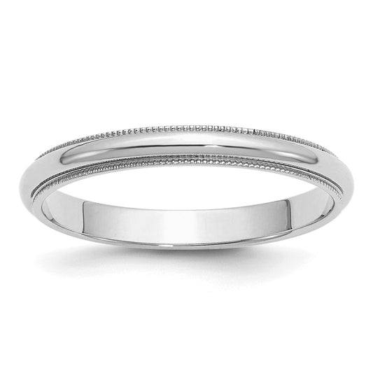 Sterling Silver Rhodium-plated 3mm Half Round Milgrain Size 8.5 Band