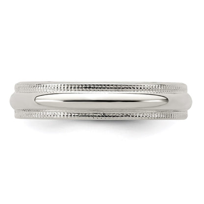 Sterling Silver 4mm Half Round Milgrain Size 6.5 Band