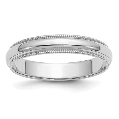 Sterling Silver Rhodium-plated 4mm Half Round Milgrain Size 7.5 Band