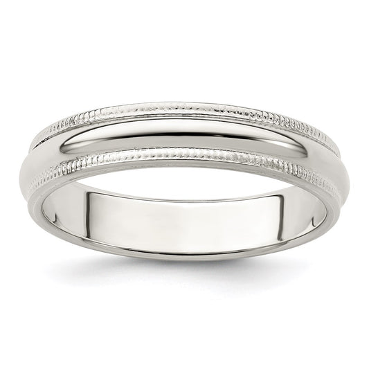 Sterling Silver 4mm Half Round Milgrain Size 13.5 Band