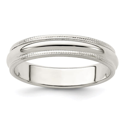 Sterling Silver 4mm Half Round Milgrain Size 12.5 Band