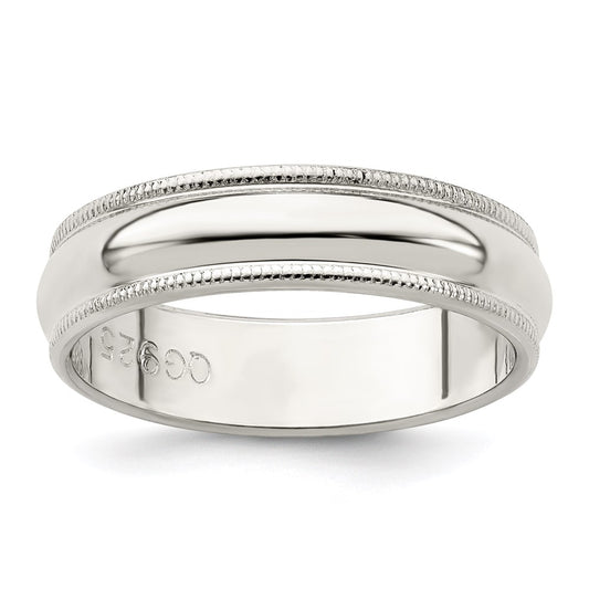 Sterling Silver 5mm Half Round Milgrain Size 5.5 Band