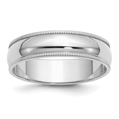 Sterling Silver Rhodium-plated 6mm Half Round Milgrain Size 8 Band