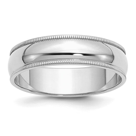 Sterling Silver Rhodium-plated 6mm Half Round Milgrain Size 8 Band