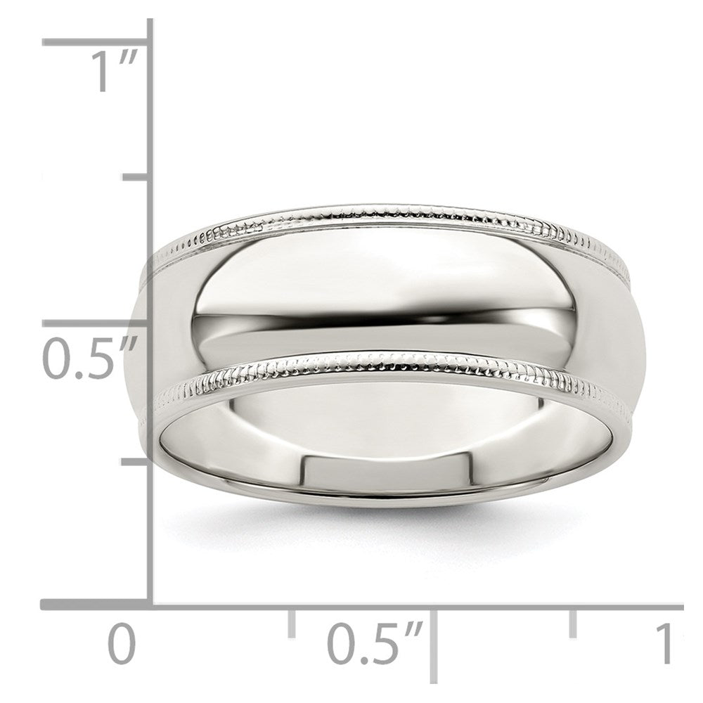 Sterling Silver 7mm Half Round Milgrain Size 10.5 Band