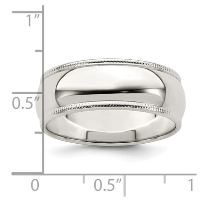 Sterling Silver 7mm Half Round Milgrain Size 13 Band