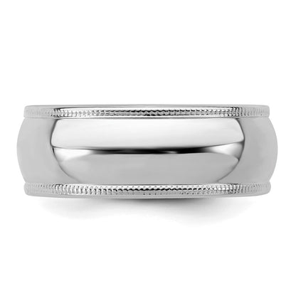 Sterling Silver Rhodium-plated 7mm Half Round Milgrain Size 6 Band