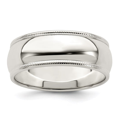 Sterling Silver 7mm Half Round Milgrain Size 4.5 Band