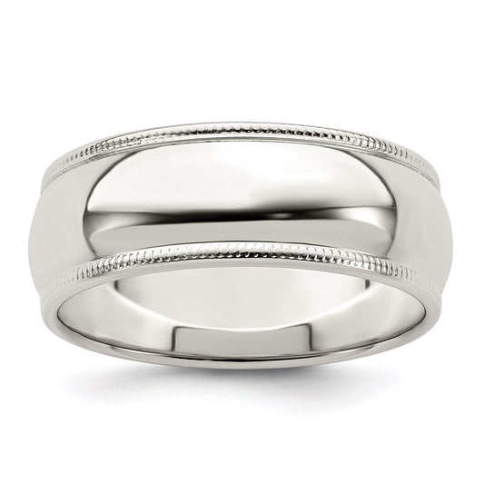 Sterling Silver 7mm Half Round Milgrain Size 5.5 Band
