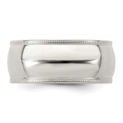 Sterling Silver 8mm Half Round Milgrain Size 12 Band