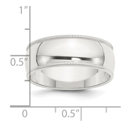 Sterling Silver 8mm Half Round Milgrain Size 8 Band