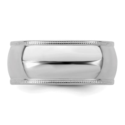 Sterling Silver Rhodium-plated 8mm Half Round Milgrain Size 11 Band
