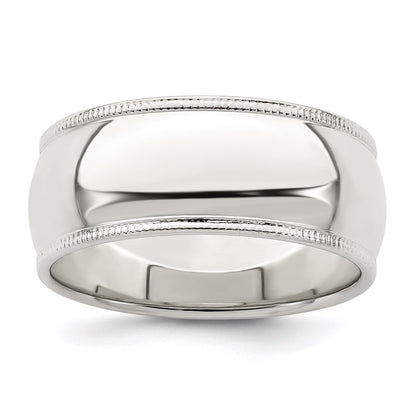 Sterling Silver 8mm Half Round Milgrain Size 9 Band