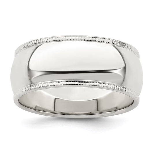 Sterling Silver 8mm Half Round Milgrain Size 9 Band