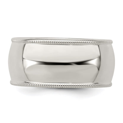 Sterling Silver 9mm Half Round Milgrain Size 9 Band