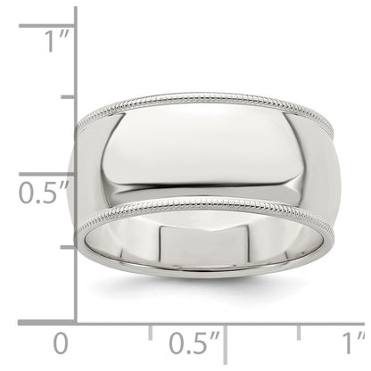 Sterling Silver 9mm Half Round Milgrain Size 11.5 Band